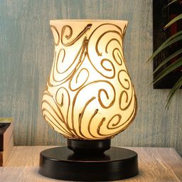 Devansh White & Gold-Toned Textured Mosaic Table Lamp-28