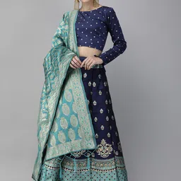 DIVASTRI Blue & Gold-Toned Woven Design Semi-Stitched Lehenga & Unstitched Blouse with Dupatta-picture-51