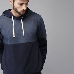 Campus Sutra Men Navy Blue Colourblocked Hooded Sweatshirt-image-10