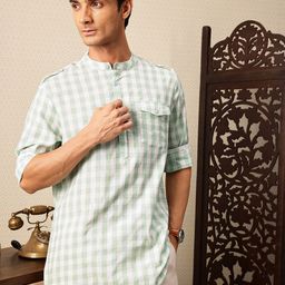 House of Pataudi Checked Pakistani Style Rozana Kurta-image-9
