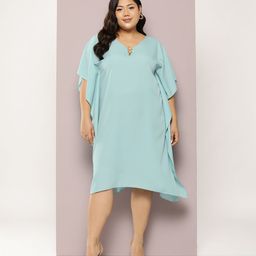 Qurvii+ Plus Size Flared Sleeves Crepe A-Line Dress-66