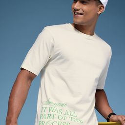 HERE&NOW Typography Printed Drop-Shoulder Sleeves Pure Cotton Relaxed Fit T-shirt-image-50