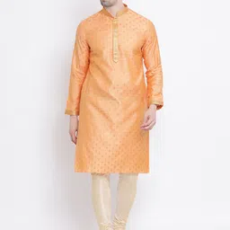 Sanwara Men Orange & Gold-Toned Woven Design Straight Kurta-image-98