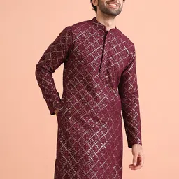 KISAH Men Embroidered Regular Fit Sequinned Kurta-image-85