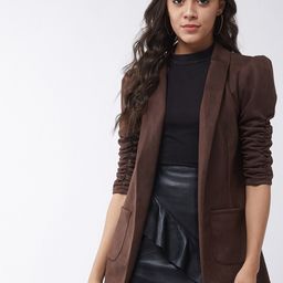 Pannkh Women Brown Solid Open-Front Blazer-8