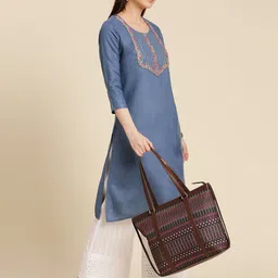 Anouk Black & Brown Geometric Printed Structured Tote Bag image 4