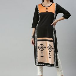 Blissta Women Black Ethnic Motifs Printed Crepe Kurta-image-73