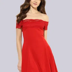 KLEIO Off-Shoulder Lace Inserted A-Line Mini Dress-image-39