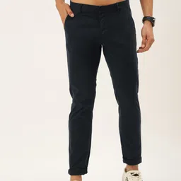 Flying Machine Men Navy Blue Solid Regular Fit Chinos Trousers-picture-37