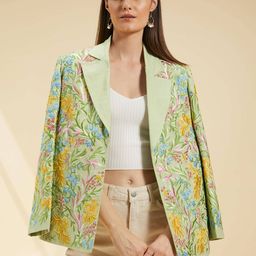 BETRUE Women Floral Embroidered Lapel Jacket Linen Longline Tailored Jacket-25