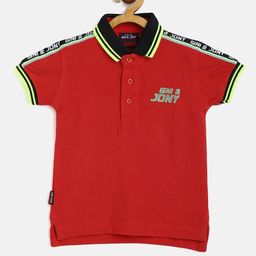Gini and Jony Infant Boys Maroon Cotton Polo Collar T-shirt-image-87