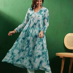 Sangria Tie & Dye V-Neck Georgette Kurta Sets-image-15
