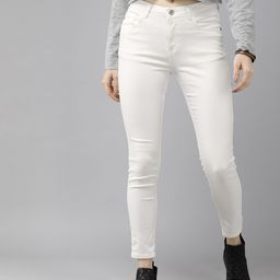 Roadster Women White Skinny Fit Mid-Rise Cropped Stretchable Jeans-56