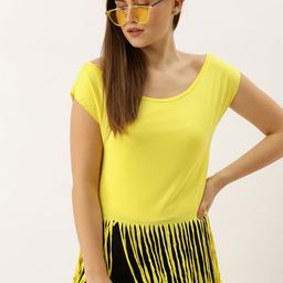 Splash Women Yellow Solid Knitted Regular Fringed Hem Top-image-63