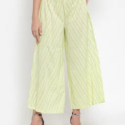 Indibelle Women Lime Green Striped Straight Palazzos-picture-48