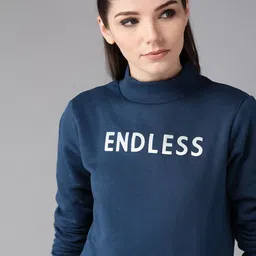 Roadster Women Navy Blue Solid High Neck Sweatshirt-picture-57