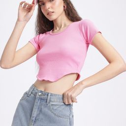 glitchez Basic Knit Ribbed Curved Hem Crop Top-image-81