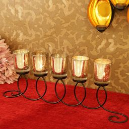 TIED RIBBONS Unisex Multicoloured Tealight Candle Holder with Silver Murcury Glass Votives-13