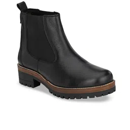 Delize Women Black Solid Leather Mid-Top Flat Boots-image-77