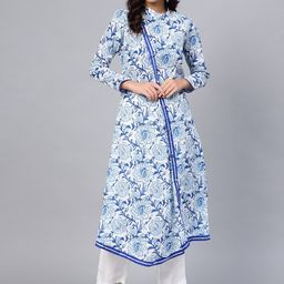 Divena Women Off-White & Blue Printed A-Line Kurta-image-7