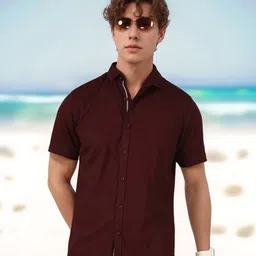 Mast & Harbour Men Premium Fit Spread Collar Solid Cotton Casual Shirt-picture-2