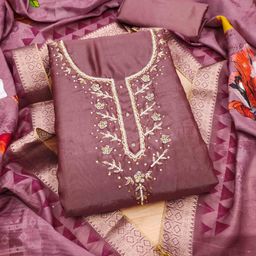 Blissta Floral Embellished Beads And Stones Unstitched Dress Material-image-99