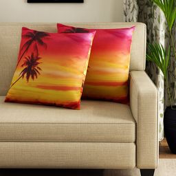 SWAYAM Orange & Yellow Set of 2 Printed 16"x16" Square Cushion Covers-image-85