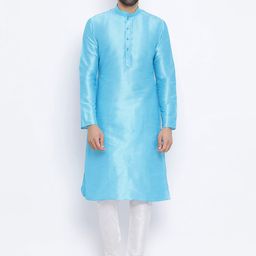 NAMASKAR Men Blue Solid Straight Kurta-image-18