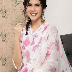 Sangria Floral Printed Regular Thread Work Kurta with Trousers & With Dupatta image 1