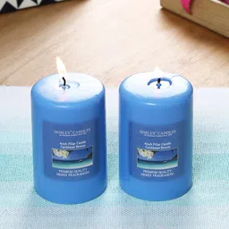 HOSLEY Set of 2 Blue Caribbean Breeze Fragranced Wax Pillar Candles-5