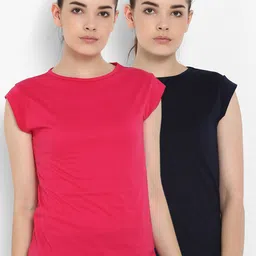 appulse Women Pack of 2 Navy Blue & Pink Solid Round Neck T-shirt-image-121