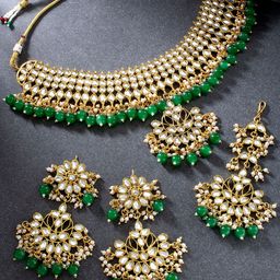 Peora Gold Plated Green Kundan Studded Jewellery Set-image-84