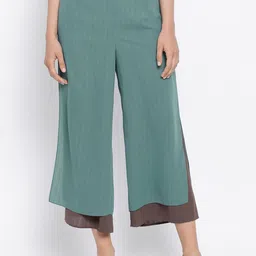 OFFICE & YOU Women Teal Solid Straight Palazzos-image-14