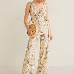MANGO Women Peach-Coloured & Cream-Coloured Printed Basic Jumpsuit-6