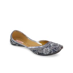 Fulkari Women Grey Embellished Fabric Mojaris-image-115