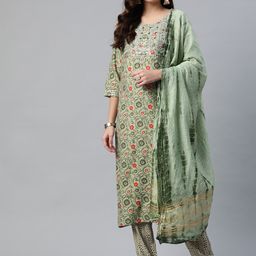 Readiprint Fashions Women Green Floral Printed Kurta Set-picture-23