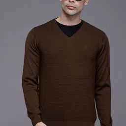 Louis Philippe Self Striped Knitted Pullover-image-70
