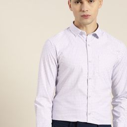 INVICTUS Men White & Purple Slim Fit Opaque Checked Formal Shirt-image-13