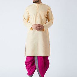 SOJANYA Men Yellow & Magenta Solid Kurta with Dhoti Pants-image-62