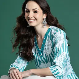 Indo Era Floral Printed Pure Cotton Kurta with Trousers-image-84