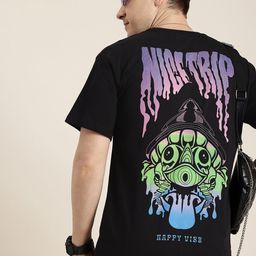 HERE&NOW Pure Cotton Graphic Printed Drop-Shoulder Sleeves T-shirt-image-94