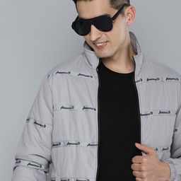 HERE&NOW Men Typography Printed Mock-Collar Padded Jacket-picture-28