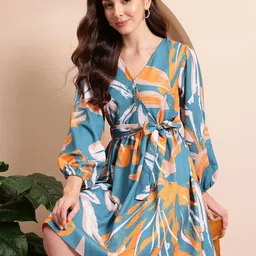 Mast & Harbour Abstract Print Puff Sleeve Fit & Flare Dress-picture-37