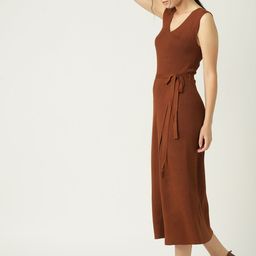 MANGO Women Brown Solid Wrap Jumper Dress-image-9