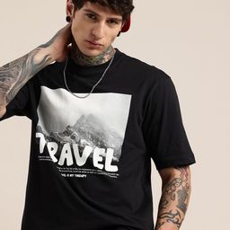 HERE&NOW Relaxed Fit Graphic Printed Pure Cotton T-shirt-image-98