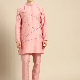 Anouk Men Peach-Coloured Embroidered Kurta with Trousers-6
