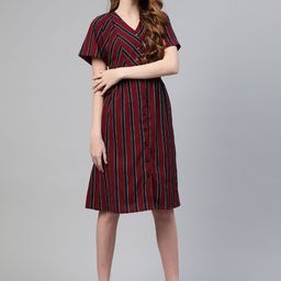 plusS Women Maroon Striped A-Line Dress-picture-16