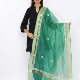 SOUNDARYA Green Embroidered Dupatta-43
