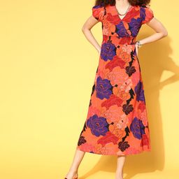 plusS Women Coral Floral Volume Play Dress-picture-22