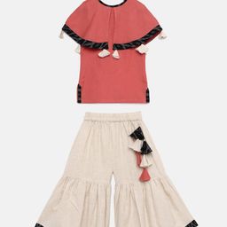 Tutus By Tutu Girls Pink & Cream-Coloured Solid Top with Palazzos-image-50